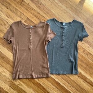 UNIQLO Ribbed Henley Short-Sleeve T-Shirt Bundle XS